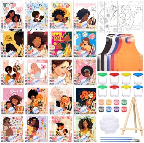 Sherr 140 Pcs 20 Set Pre Drawn Canvas Painting Kit, Mother's Day