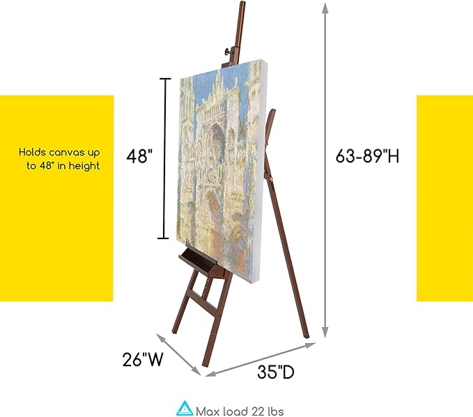 MEEDEN Large Easel Stand for Painting: Beech Wood Painting Easel for Adults | Solid Beech Wood Artist Easel - Studio Easel for Adults with Brush Holder, Holds Canvas up to 48" - Walnut