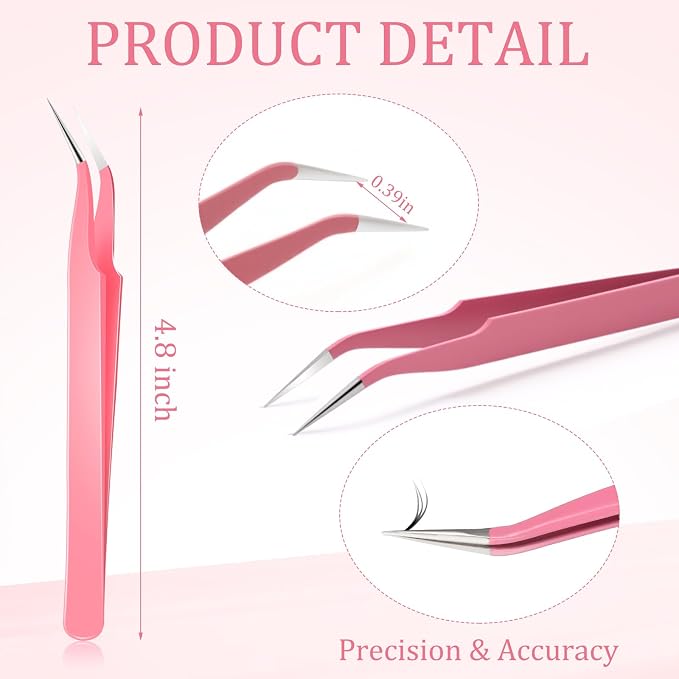 Honoson 9 Pcs Curved Pointed Craft Tweezers Precision Tweezer,Pink