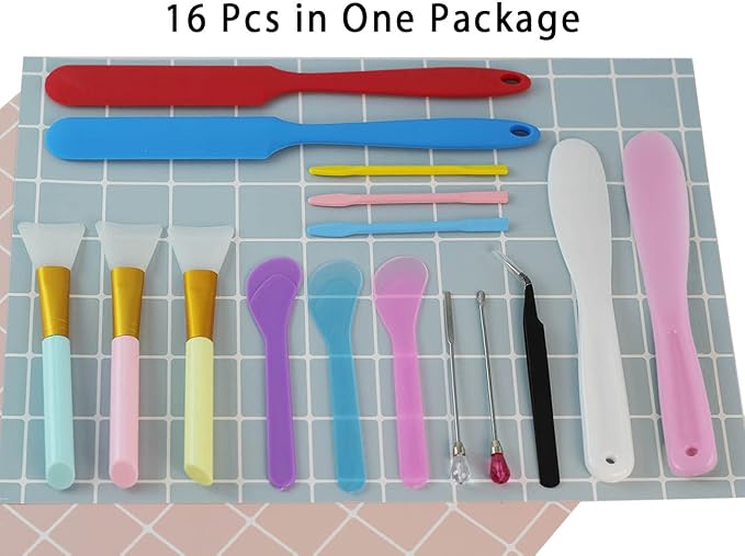 Silicone Stir Sticks Kit 16Pcs, Silicone Epoxy Brush, Silicone Stirring Tool, Mixing Spoon, Silicone Scraper DIY Crafts Tool for Resin Epoxy Liquid Paint