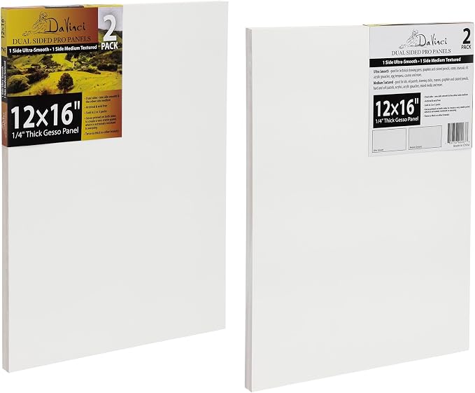 Jerry's Artarama Da Vinci Dual Sided Pro Panel Board - 2-Pack, 12x16" 6mm Deep Panels for Painting - Archival, Acid-Free Art Supplies - Ultra-Smooth & Medium Textured Paint Surfaces