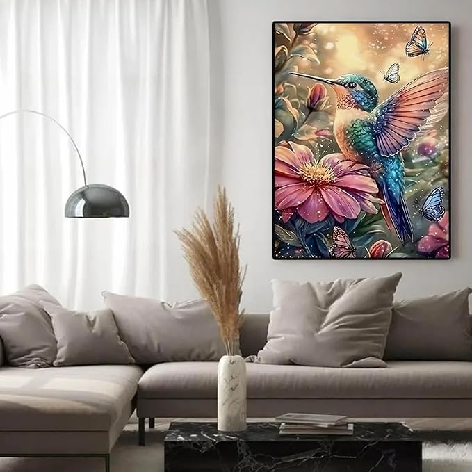 YUXUANKANG Diamond Art Kits for Adults, Hummingbird and Butterflies with Flowers Theme, 5D Diamond Painting Craft Set 12X16 Inch