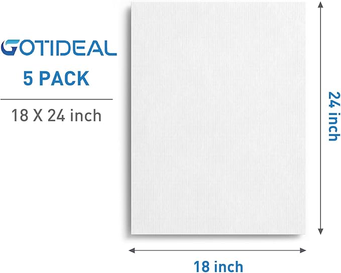 GOTIDEAL Canvases for Painting, 18x24 inch of 5 Pack, 100% Cotton | Professional Primed White Blank Flat Canvas Panels, Artist Canvas Boards for Acrylics Painting, Oil Watercolor Tempera