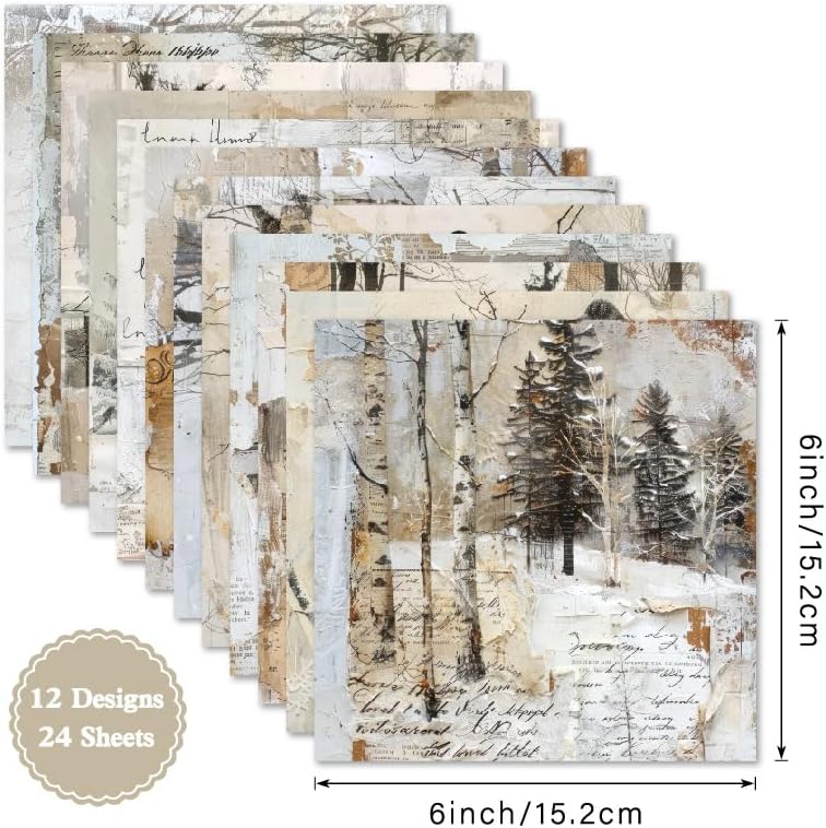 Scrapbook Paper Pad, 6x6 Inch, Single-Sided Decorative Craft Paper, 24 Sheets for Scrapbooking, Cardmaking & DIY Crafts - Winter Gray