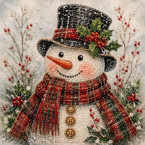 LJSCQF DIY Christmas Pearl Diamond Painting Art Kit with Frame, Home Wall Decor Art Craft Kit, Holiday Christmas Wall Decor, Handmade Home Decoration Gift (Snowman B, 7.8x7.8in)