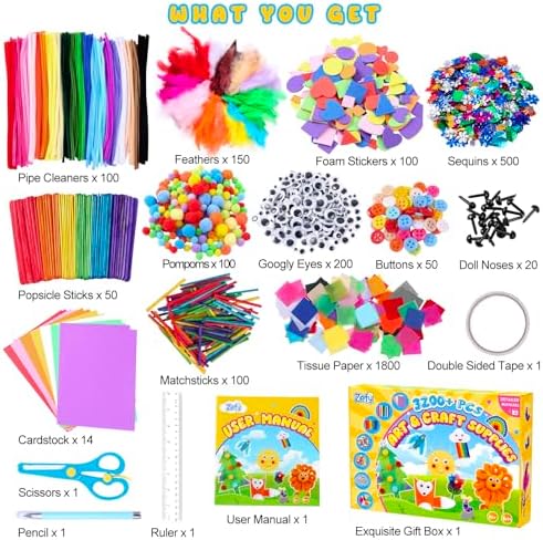 Zefy 3200+ Pcs Arts and Crafts Supplies for Kids, All in One Craft Kits