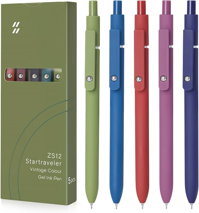 FIOVER Gel Pens 5pcs 0.5mm Quick Dry Black Ink Fine Point Pens