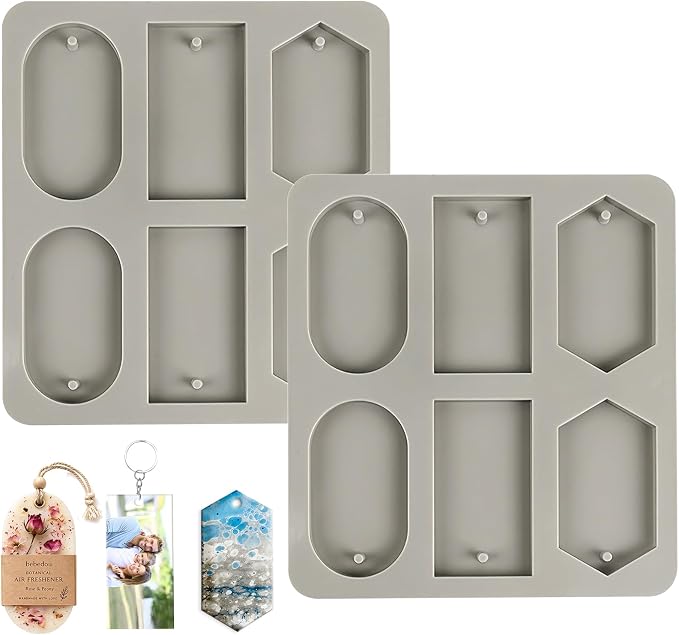 Silicone Wax Sachets Molds 2Pcs Rectangle Rhombic Elliptical Wax Mold Epoxy Casting Jewelry Making Molds Christmas Wax Melt Mold with Hanging Hole for DIY Jewelry Keychain Making Pendant Crafts