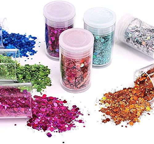 Chunky and Fine Glitter Mix, Estanoite 36 Colors Chunky Sequins & Fine Glitter Powder Mix, Cosmetic Makeup Flakes for Face Body Eye Nail Art Resin Epoxy