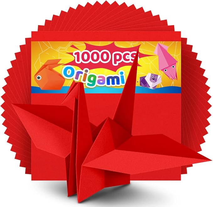 IOOLEEM Red Origami Paper, 1000 Sheets, 6 Inch Square, Double Sided Colored Paper for DIY Crafts