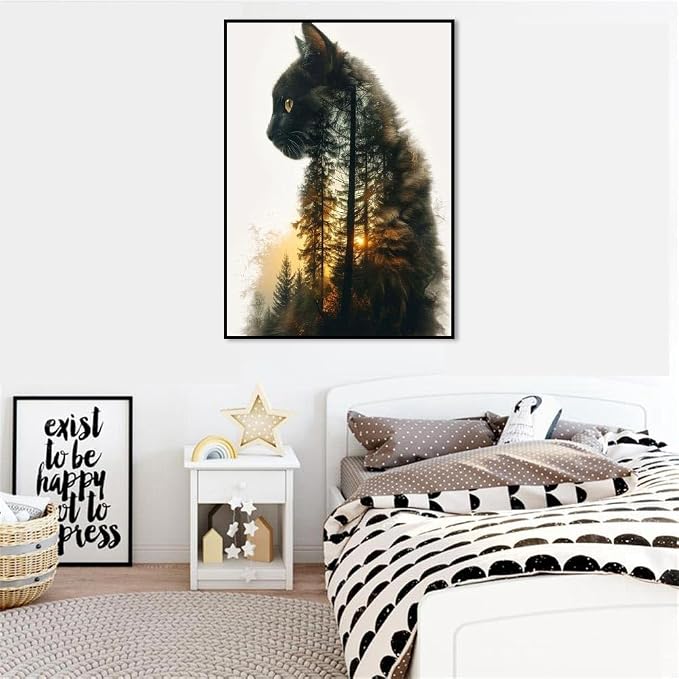 Clendo Forest Cat Paint by Numbers for Adults, Painting by Numbers Kit on Canvas for Beginners, Adults' Paint-by-Number Kits Oil Painting Kits for Gift Home Wall Decor 16x20 Inch