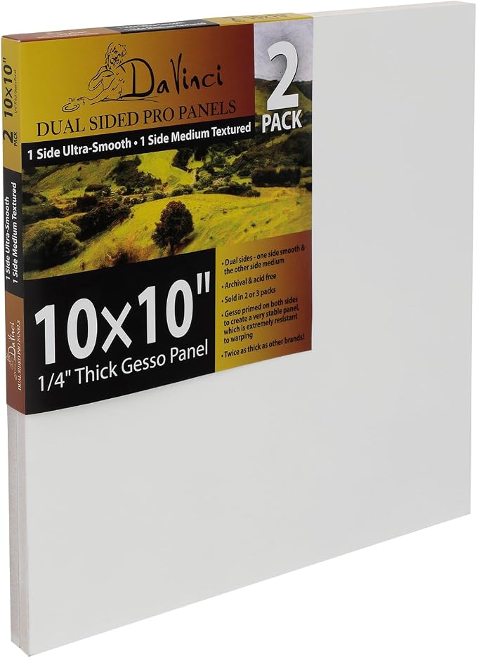 Jerry's Artarama Da Vinci Dual Sided Pro Panel Board - 2-Pack, 10x10 6mm Deep Panels for Painting - Archival, Acid-Free Art Supplies - Ultra-Smooth & Medium Textured Paint Surfaces