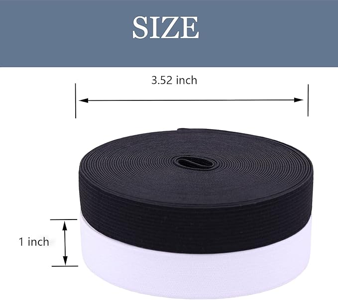 XKDOUS Elastic Band for Sewing, 1 Inch 14 Yards, 2 Roll,Black and White