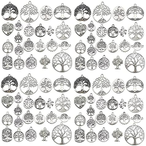 WOCRAFT 120pcs Antique Silver Tree Of Life Charma for Jewelry Making Alloy Tree Charms for DIY Crafts (SN027)