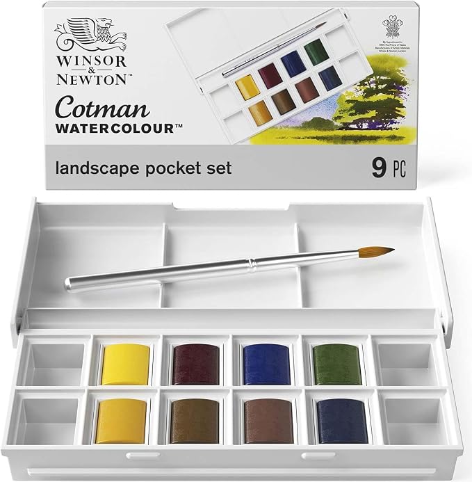 Winsor & Newton Cotman Watercolor Paint Set, 8 Half Pan, Landscape Set | Introductory Watercolor made with Fine Art Pigments, Perfect for Beginners, Lightfast & Permanent, Good Tinting Strength
