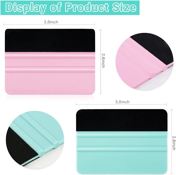 WRAPXPERT Vinyl Squeegee Tool,2 Pack Squeegees for Vinyls Pink and Teal,Felt Squeegee Vinyls Scraper Tool for Crafting Vinyl Application