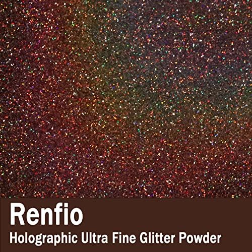 Renfio Holographic Ultra Fine Glitter Powder Metallic Resin Glitter 2.11 Oz (60g) PET Flakes Crafts Sequins 1/128" 0.008" 0.2mm Epoxy Chips Flakes for Tumblers Slime - Laser Coffee