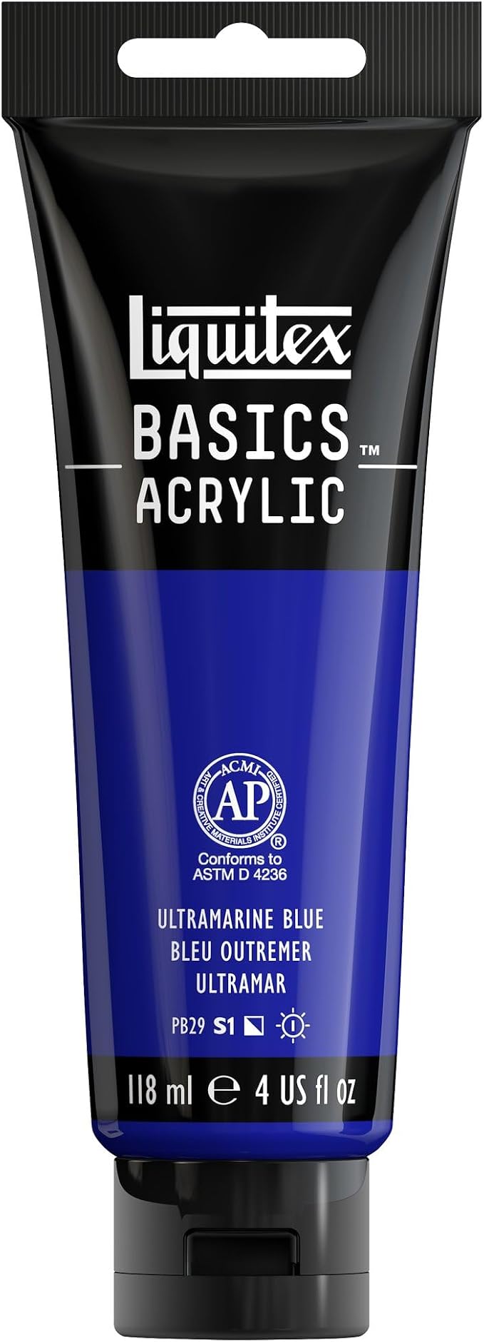 Liquitex BASICS Acrylic Paint, 4-oz Tube, Ultramarine Blue | Medium Viscosity, Satin Finish, Lightfast, Fine Art Pigments, Range of Opacities, Easy Blending