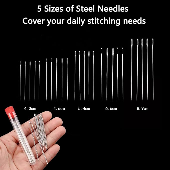 44Pcs Sewing Tool Set, Big Eye Steel Sewing Needle Kit for Hand Sewing