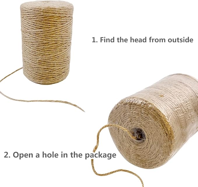 PerkHomy Natural Jute Twine 600 Feet Long Colored Twine Rope for Crafts Gift Wrapping Packing Gardening and Wedding Decor (Beige)