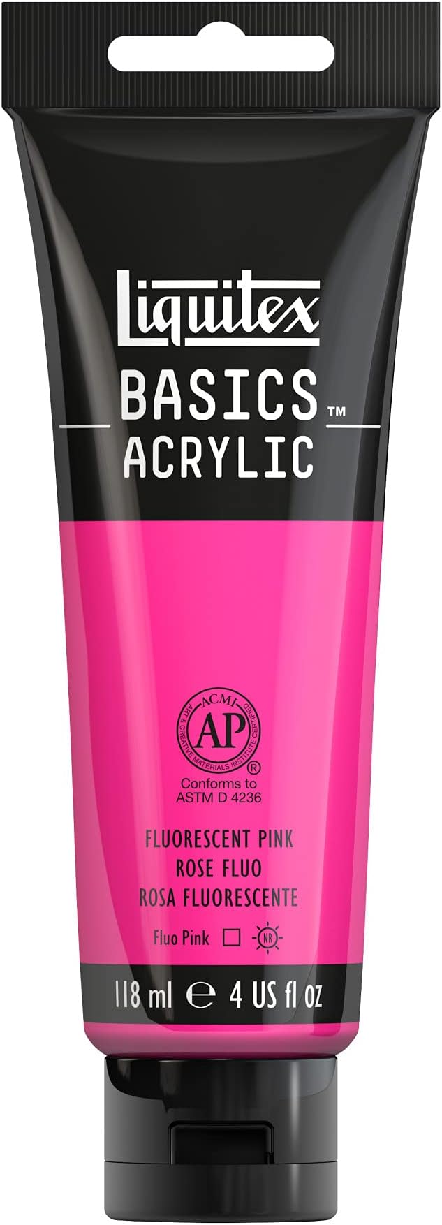 Liquitex BASICS Acrylic Paint, 4-oz Tube, Fluorescent Pink | Medium Viscosity, Satin Finish, Lightfast, Fine Art Pigments, Range of Opacities, Easy Blending