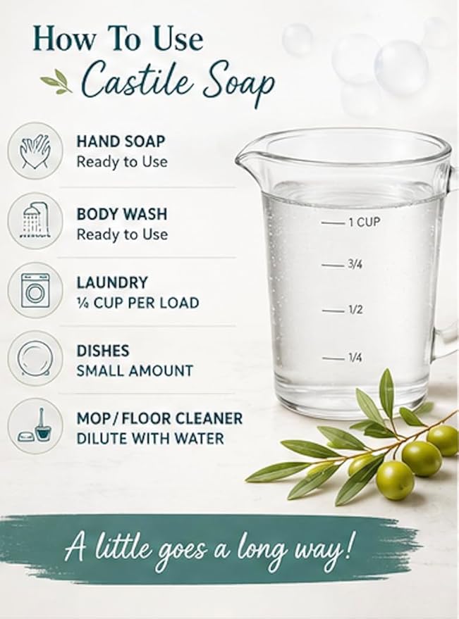 WEBE Naturals Pure Unscented Castile Soap Refill, 64 Oz | Face, Body Wash, Dishes, Pets & Laundry