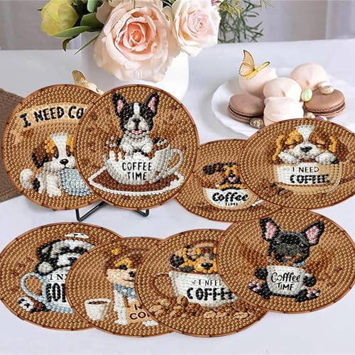 8 Pack Diamond Art Coasters,Coffee Dog Diamond Painting Coasters Kits