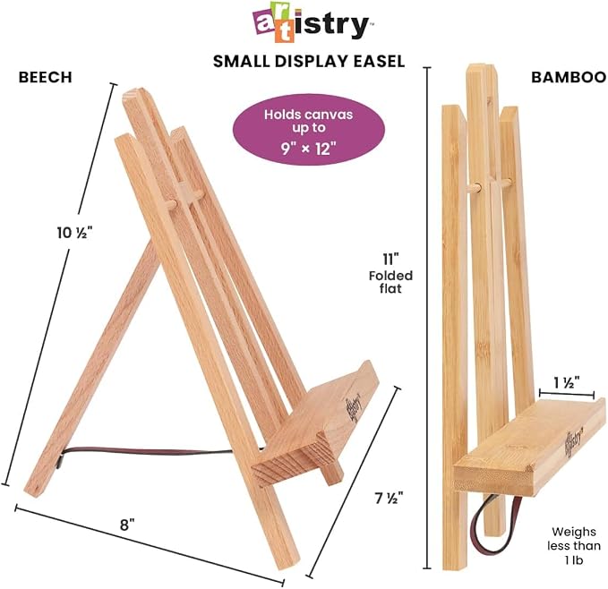 Stein Design Natural Beechwood Display Easel - Elm Finish - Small 7-1/2" x 11" Table Top Easel Stand for Painting, Adjustable A-Frame Construction, Ideal for Wedding Signage and Painting Parties