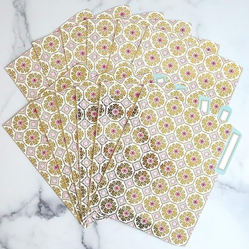 Anna Griffin Acanthus Style File Folders - 12 Letter Size Folders with Foil Stamped Details & 3 Tab Dividers, Elegant Organization for Professional Use