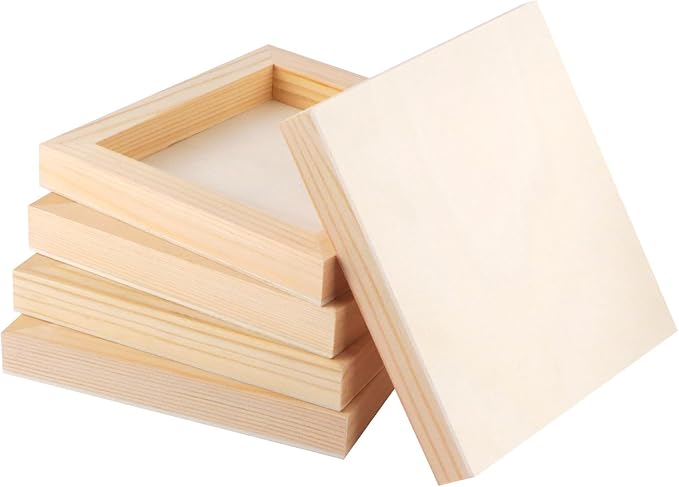 FSWCCK 5 Pack 6 x 6 inch Wood Panel Boards, Unfinished Wood Canvas Panels for Crafts, Painting Canvas, DIY Art Projects, Pouring, Arts Use with Oils, Acrylics
