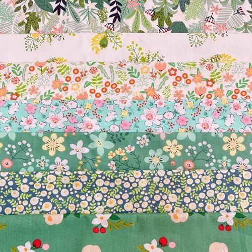 Cotton Fabric DIY Making Supplies Quilting Patchwork Fabric Fat Quarter Bundles DIY for Quilting Cotton Patchwork Cushions (Flower Green, 20" x 20")