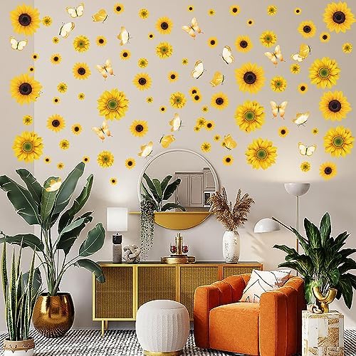 AOWDIAO Sunflower Peel and Stick Wall Decals, Sunflower Decorations for Bedroom, Kitchen, Bathroom, Living Room