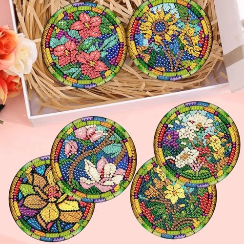 8 Pcs Diamond Art Coasters Kit for Adult with Holder, Diamond Coaster 4x4in