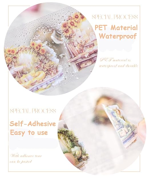 6 Rolls Floral Washi Tape Set PET Flower Tape Stickers for Journaling, Scrapbooking, Flower Decorative Tape for DIY Crafts Scrapbook Supplies Junk Journal Wide Washi Tape