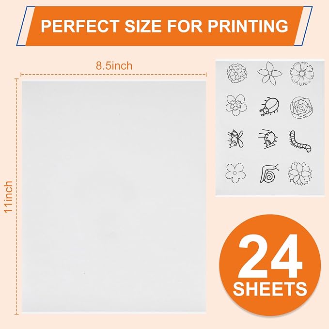 FURWEY Wash Away Embroidery Stabilizer,24PCS 8.5x11,Self Adhesive,Printable | Water Soluble Embroidery Paper, Self Adhesive & Printable, for Hand & Machine Use, 8.5 x 11 Inches, 24 Sheets