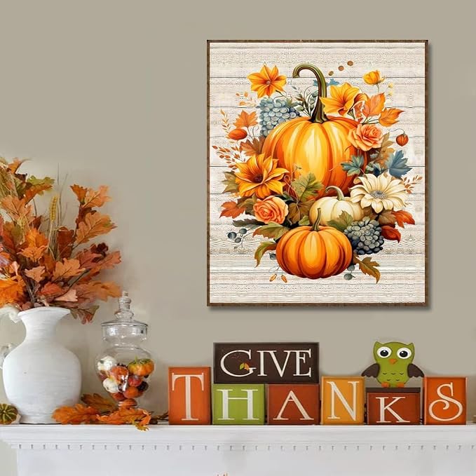 Fall Paint by Numbers for Adults with Framed Canvas-with Wooden Easel,Paint by Numbers Kits Framed Canvas,DIY Acrylic Oil Painting Kits with Brushes Nice Gift Box for Home Wall Decor(12x16 Inch)