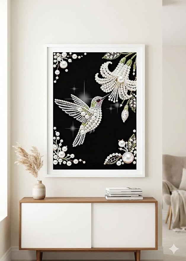 Morudeor Hummingbird Diamond Art Pearl Painting Kits for Adults,Special Shape Diamond Art Kits for Birds Flowers, DIY 3D Plastic Pearl Painting Kit for Home Decoration 12 × 16 inch