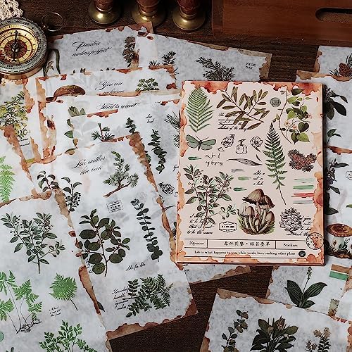 Yoksas 20 Sheets Vintage Nature Plants Washi Stickers, Ephemera Stickers Book,Botanical Stickers for Scrapbooking Bullet Journaling