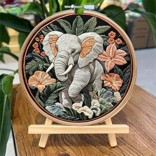 SCECALA 4 Pack Elephant Floral Embroidery Kit for Beginners