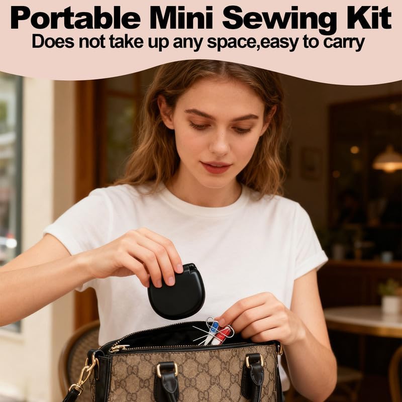 REROON 2 Pack Mini Travel Sewing Kit for Adult & Kid | Portable Sewing Box Kit Bulk | Small Emergency Repair Set with Thread Scissors Needle for Travel, Beginner DIY Handcraft | Black + Pink