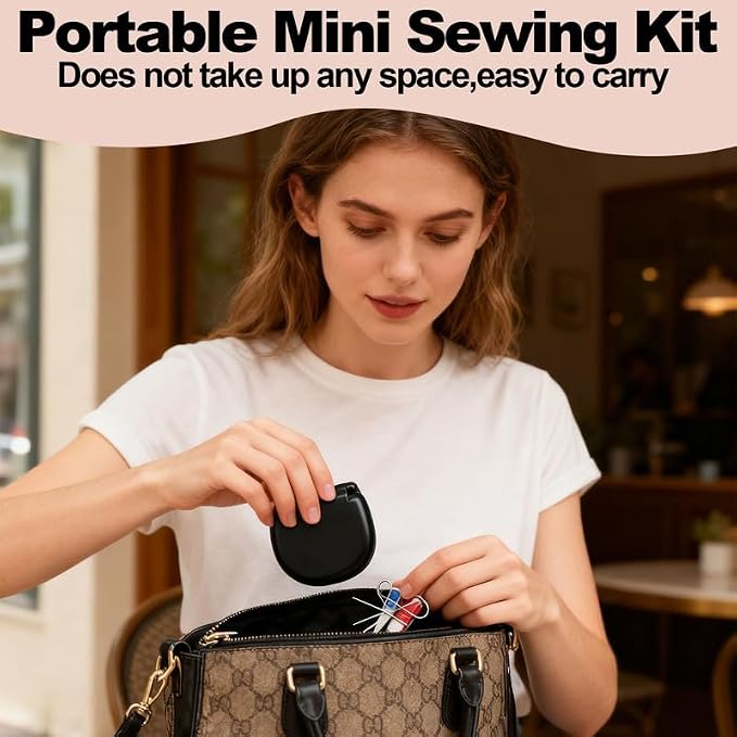 Reroon 2 Pack Mini Travel Sewing Kit for Adult & Kid | Portable Sewing Box Kit Bulk | Small Emergency Repair Set with Thread Scissors Needle for Travel, Beginner DIY Handcraft | Black