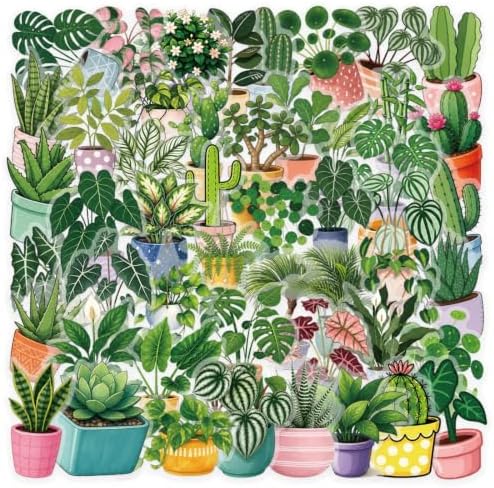 50PCS Transparent Plant Stickers, Potted Plant Stickers | Waterproof Clear Aesthetic Nature Plant Decors for Scrapbook, Water Bottle Laptop, Diary,DIY Decorations