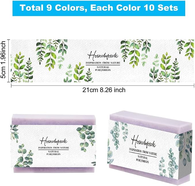 PH PandaHall 90pcs Watercolor Leaves Soap Wrappers, 9 Styles Plant Branch Soap Labels Soap Packaging Paper Crafts Wrapper Soap Sleeves for Homemade Soap Lotion Bars Bath Gift Wrapping, 8.3x1.97inch