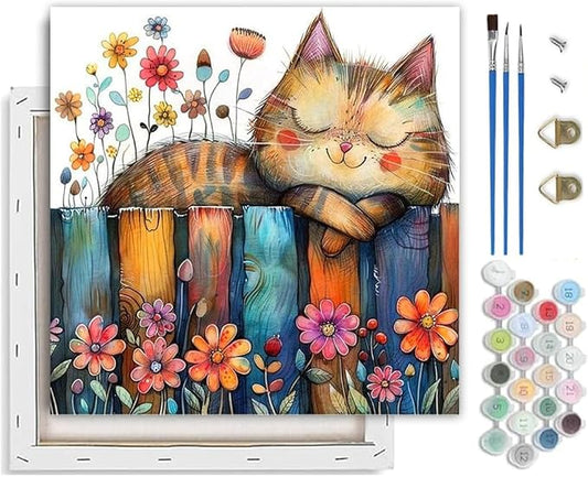 TCDZMYGS Cat Paint by Numbers Kit for Adults Beginner,Flowers Adult Paint by Number Kits on Canvas with Frame,DIY Acrylic Oil Painting by Numbers Kits for Home Wall Decor 10x10 inch