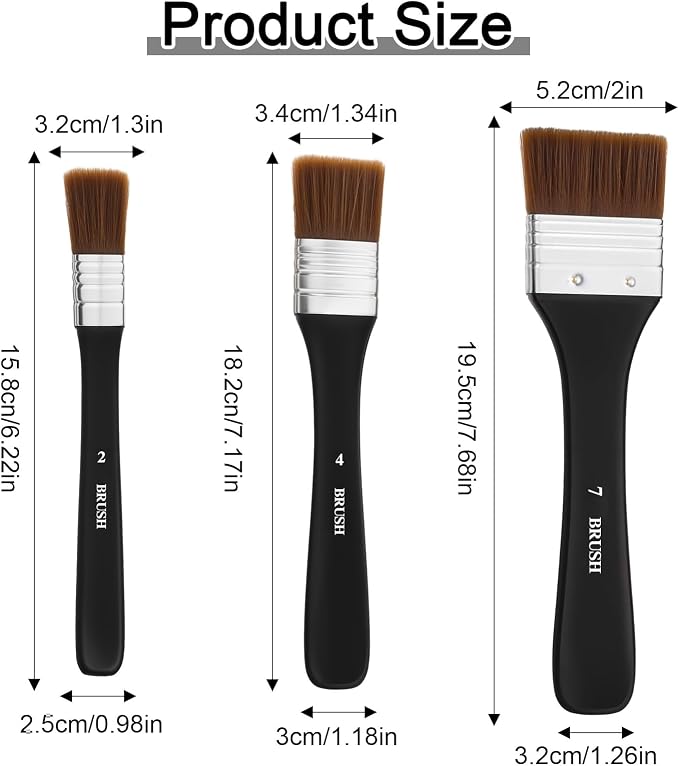 3 Pcs Flat Paint Brushes Set, Nylon Art Brushes for Acrylic Oil Watercolor Painting, Wide Wash Varnish Chip Brush for Gesso Canvas Furniture Craft Supplies
