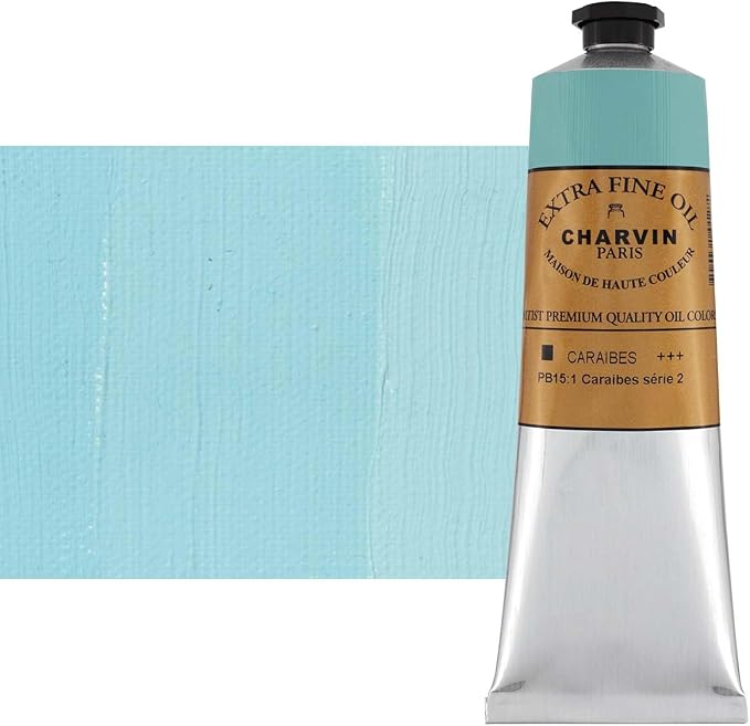 Charvin Extra Fine Oil Paint, Caribbean Blue 150 ml - Triple-Milled, Rich Texture, Poppy Oil-Based, Light-Fast, Handmade, Archival Quality