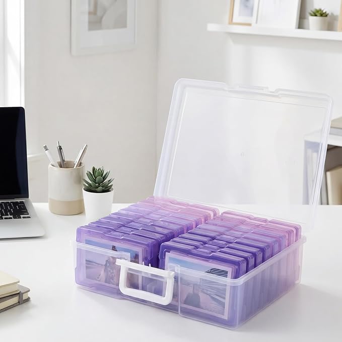 novelinks Photo Storage Boxes with Handle, Photo Organizers and Storage | 1Pack Color, Photo Albums 4x6 Pictures, Photo Cases, Classroom Organization, Index Card Box, Photo Card Holder, Seed Storage