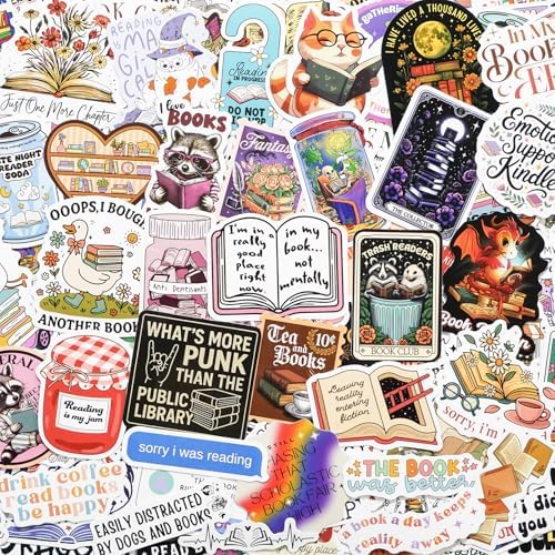 300 PCS Book Stickers for Kindle, Bookish Sticker Pack Reading Waterproof Vinyl Decals for Laptop, Ebook Readers, Water Bottle, Phone, Journal, Scrapbook, No Repeats (Glossy)