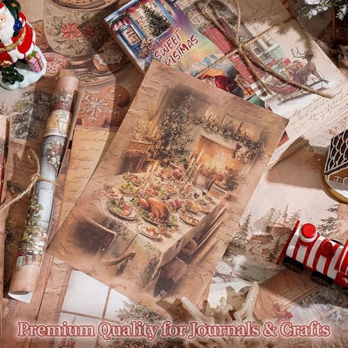 icceemee 160 sheets of Christmas scrapbook paper, Christmas theme journaling scrapbook supplies craft collage paper set, junk journal bullet journal poster room decor for card making decorative gifts