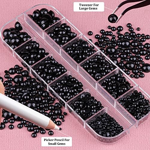 Belleboost Flatback Pearls for Nails Black Pearl Nail Charms and Gems